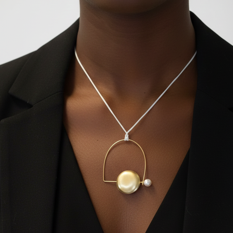 Gold Arc & Pearl Pendant