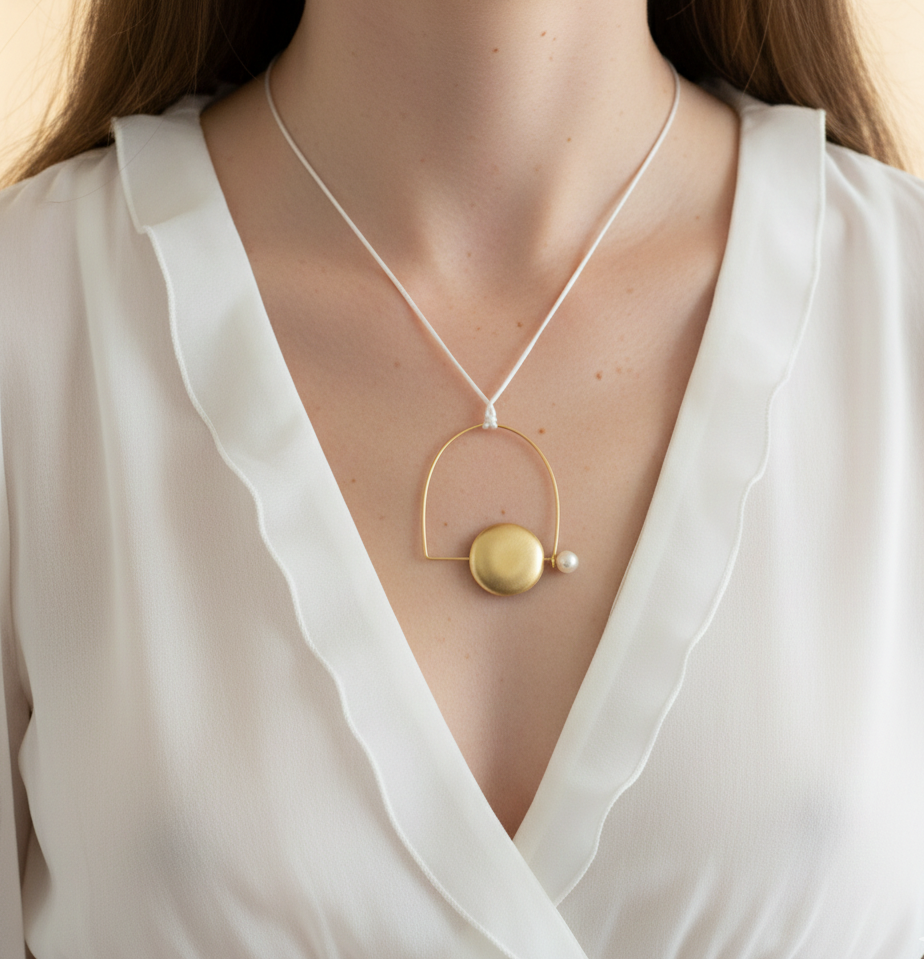 Gold Arc & Pearl Pendant