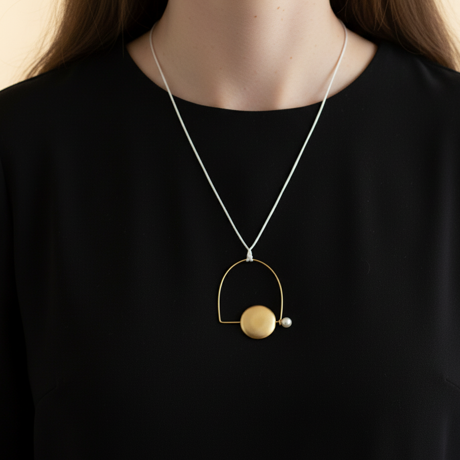 Gold Arc & Pearl Pendant