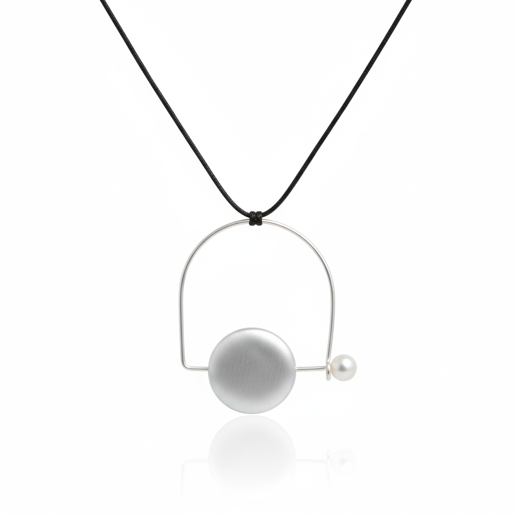 Silver Arc & Pearl Pendant